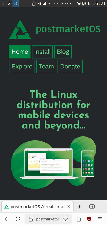 Screenshot of firefox on sxmo with the nura website