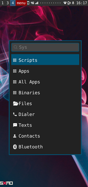 Screenshot of the sxmo menu (wofi in this case)