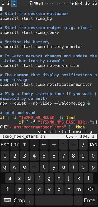 Screenshot of vim on sxmo, editing a hook